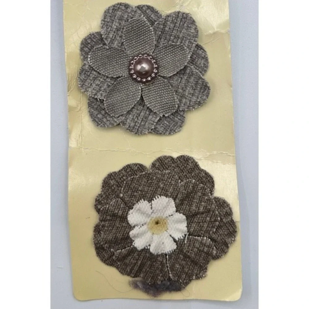 Vintage Style Grey Brown Fabric Flower Appliques Woven Tweed Craft DIY Chic J-01